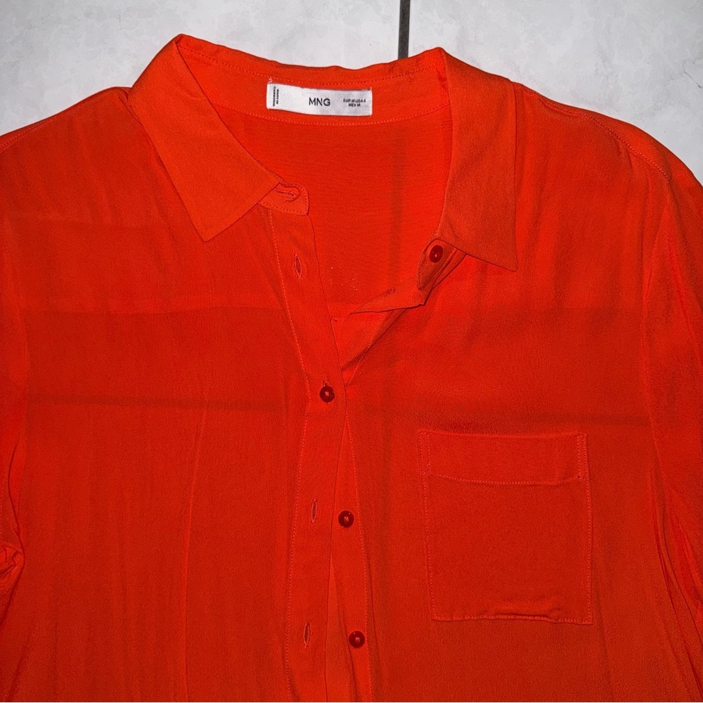 Mango Bright Orange Collared Blouse - Picture 2 of 4